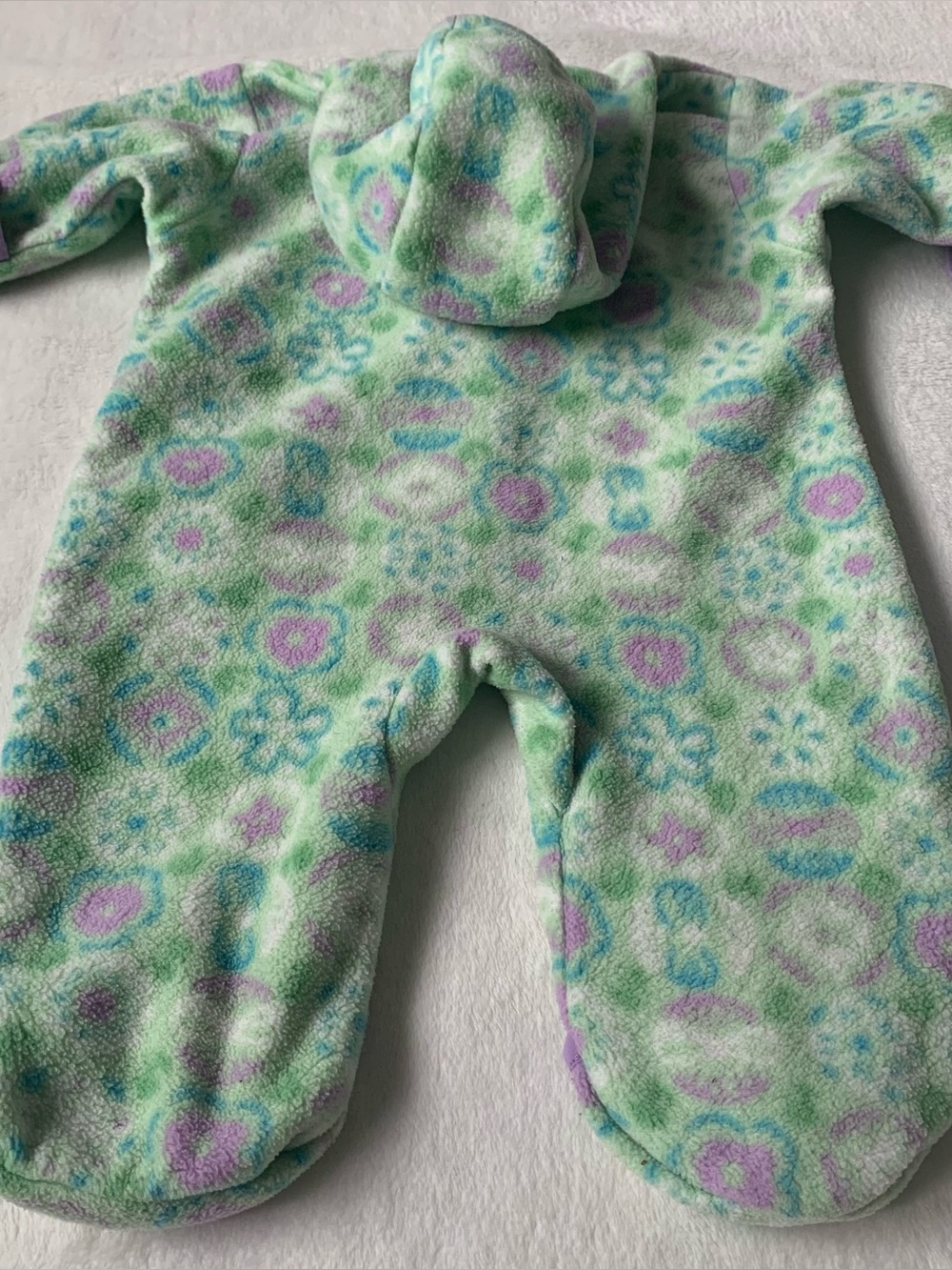 Columbia Mint Floral Fleece Hooded Baby One-Piece Bunting Size 6 Months
